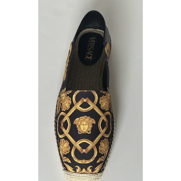 VERSACE Barocco Print Gold/Black Canvas Espadrilles 11.5 US 1014774 NIB $700 - Picture 6 of 16